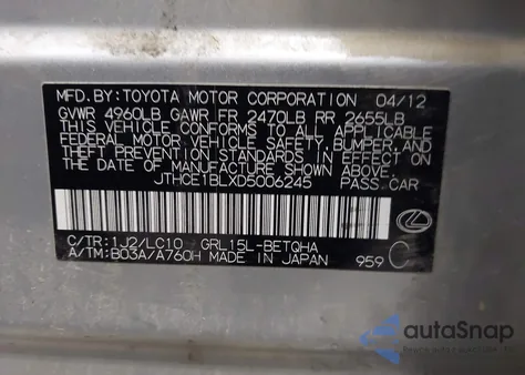 2013 Lexus Gs 350 from USA, damaged, VIN JTHCE1BLXD5006245